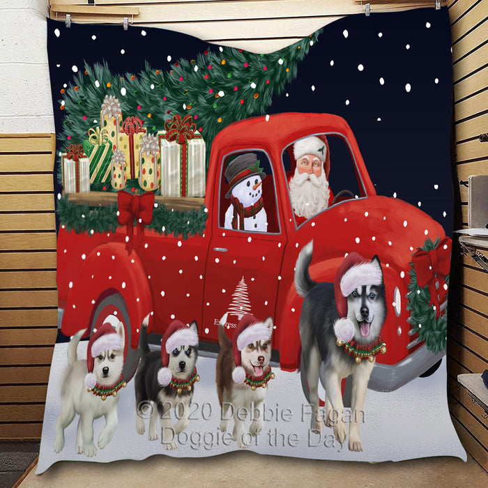 Christmas Express Delivery Red Truck Running Shih Tzu Dogs Lightweight Soft Bedspread Coverlet Bedding Quilt QUILT60051