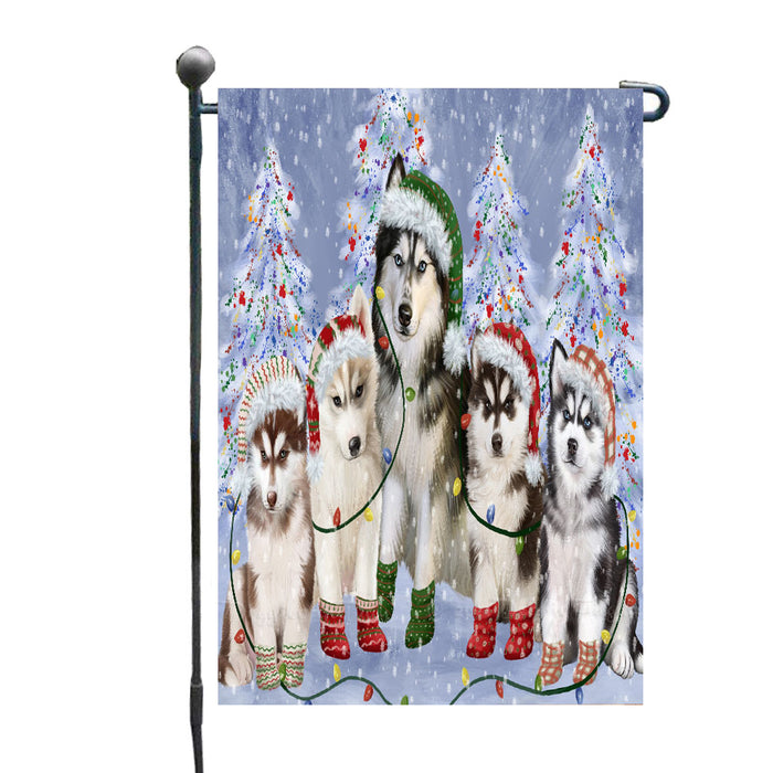 Christmas Lights and Siberian Husky Dogs Garden Flags- Outdoor Double Sided Garden Yard Porch Lawn Spring Decorative Vertical Home Flags 12 1/2"w x 18"h