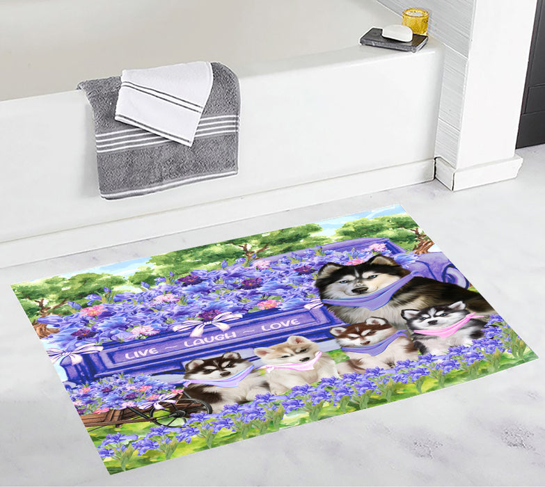 Siberian Husky Bath Mat: Explore a Variety of Designs, Personalized, Anti-Slip Bathroom Halloween Rug Mats, Custom, Pet Gift for Dog Lovers