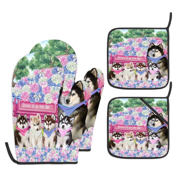 Siberian Husky Oven Mitts and Pot Holder, Explore a Variety of Designs, Custom, Kitchen Gloves for Cooking with Potholders, Personalized, Dog and Pet Lovers Gift