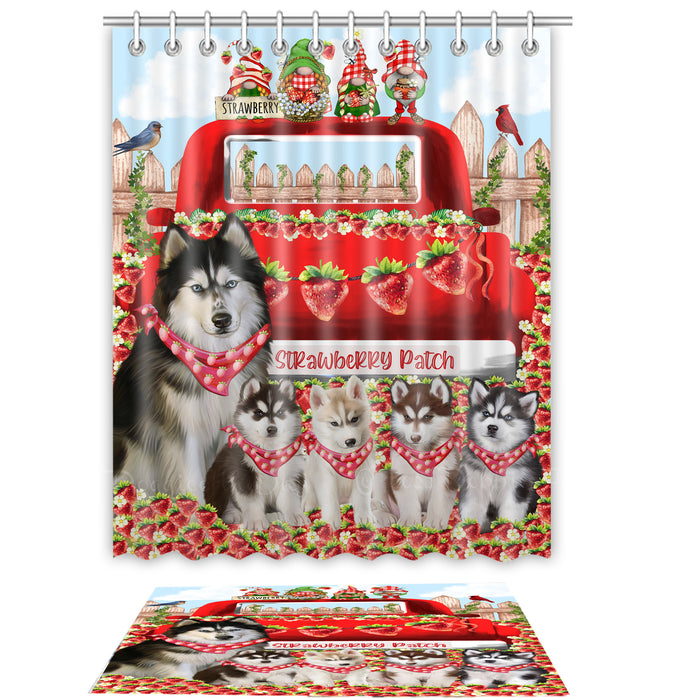 Siberian Husky Shower Curtain & Bath Mat Set - Explore a Variety of Personalized Designs - Custom Rug and Curtains with hooks for Bathroom Decor - Pet and Dog Lovers Gift