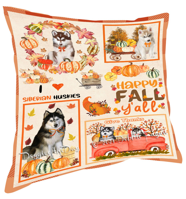 Happy Fall Y'all Pumpkin Siberian Husky Dogs Pillow with Top Quality High-Resolution Images - Ultra Soft Pet Pillows for Sleeping - Reversible & Comfort - Ideal Gift for Dog Lover - Cushion for Sofa Couch Bed - 100% Polyester