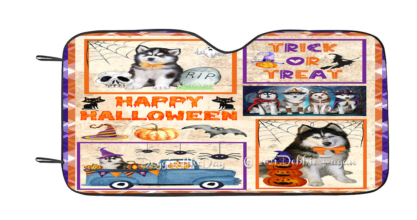 Happy Halloween Trick or Treat Siberian Husky Dogs Car Sun Shade Cover Curtain
