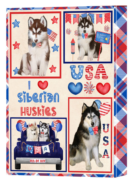 4th of July Independence Day I Love USA Siberian Husky Dogs Canvas Wall Art - Premium Quality Ready to Hang Room Decor Wall Art Canvas - Unique Animal Printed Digital Painting for Decoration