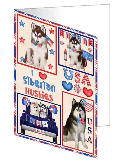 4th of July Independence Day I Love USA Siberian Husky Dogs Handmade Artwork Assorted Pets Greeting Cards and Note Cards with Envelopes for All Occasions and Holiday Seasons