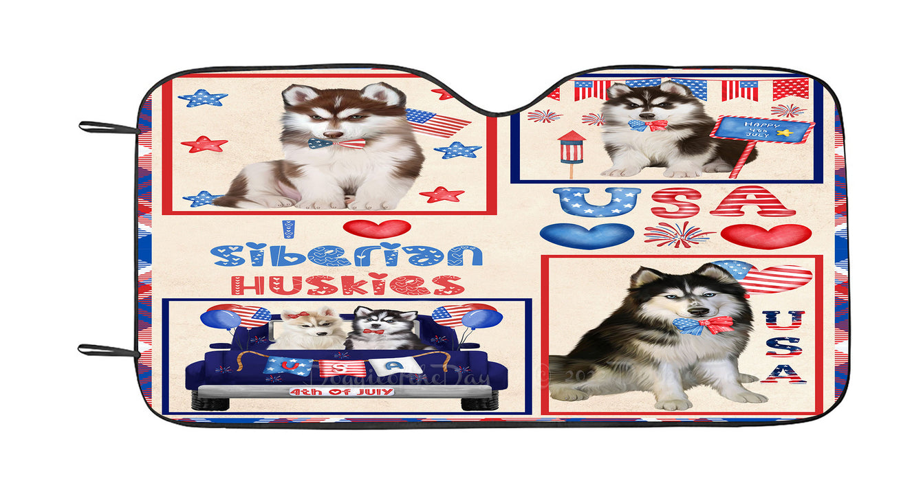 4th of July Independence Day I Love USA Siberian Husky Dogs Car Sun Shade Cover Curtain