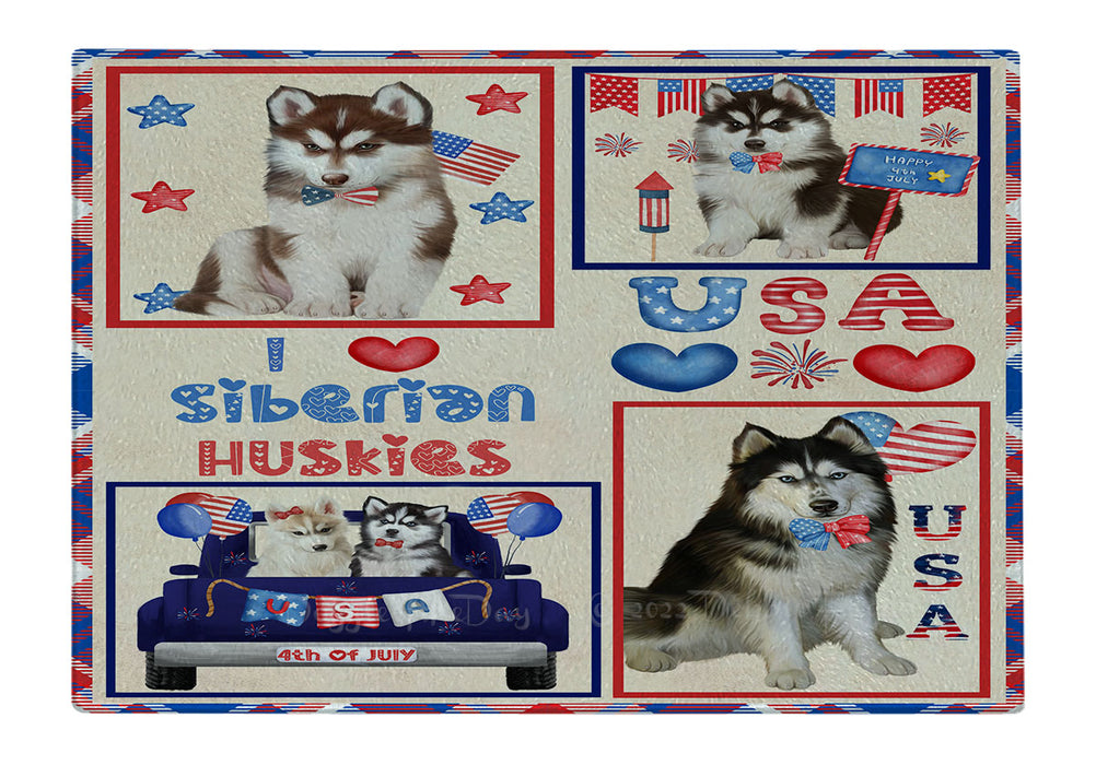 4th of July Independence Day I Love USA Siberian Husky Dogs Cutting Board - For Kitchen - Scratch & Stain Resistant - Designed To Stay In Place - Easy To Clean By Hand - Perfect for Chopping Meats, Vegetables