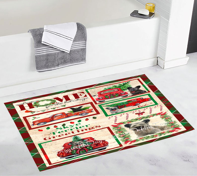 Welcome Home for Christmas Holidays Skye Terrier Dogs Bathroom Rugs with Non Slip Soft Bath Mat for Tub BRUG54490