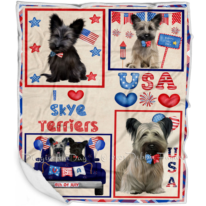 4th of July Independence Day I Love USA Skye Terrier Dogs Blanket BLNKT143547