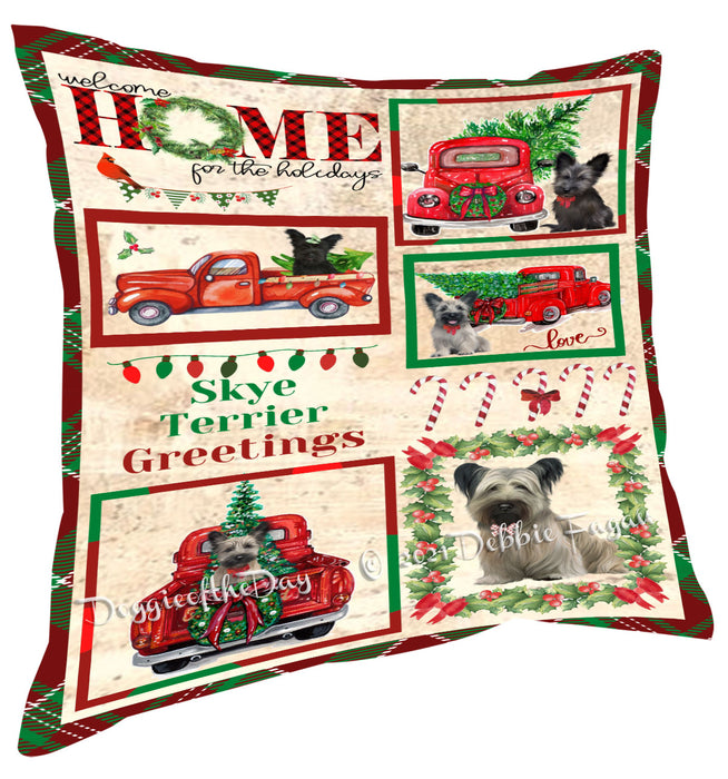 Welcome Home for Christmas Holidays Skye Terrier Dogs Pillow with Top Quality High-Resolution Images - Ultra Soft Pet Pillows for Sleeping - Reversible & Comfort - Ideal Gift for Dog Lover - Cushion for Sofa Couch Bed - 100% Polyester