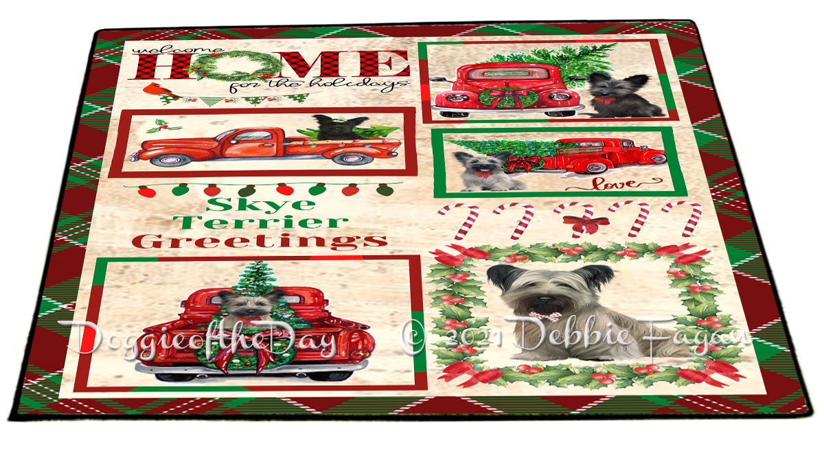 Welcome Home for Christmas Holidays Skye Terrier Dogs Indoor/Outdoor Welcome Floormat - Premium Quality Washable Anti-Slip Doormat Rug FLMS57901