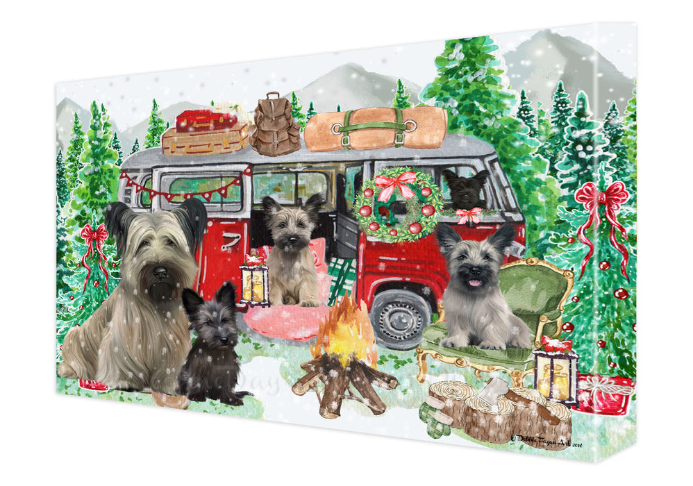 Christmas Time Camping with Skye Terrier Dogs Canvas Wall Art - Premium Quality Ready to Hang Room Decor Wall Art Canvas - Unique Animal Printed Digital Painting for Decoration