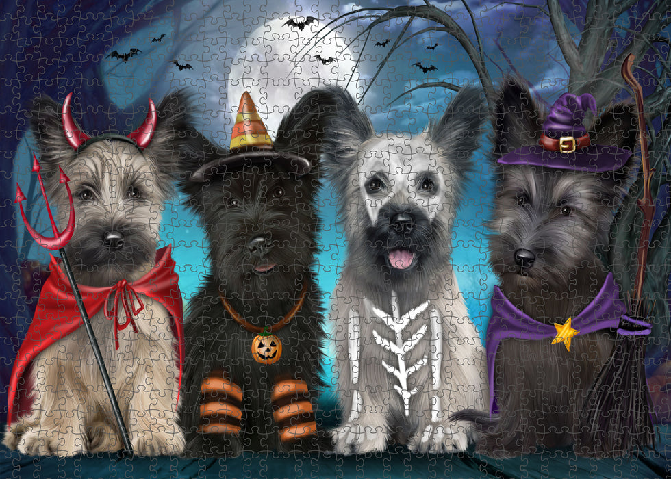 Happy Halloween Trick or Treat Skye Terrier Dogs Portrait Jigsaw Puzzle for Adults Animal Interlocking Puzzle Game Unique Gift for Dog Lover's with Metal Tin Box