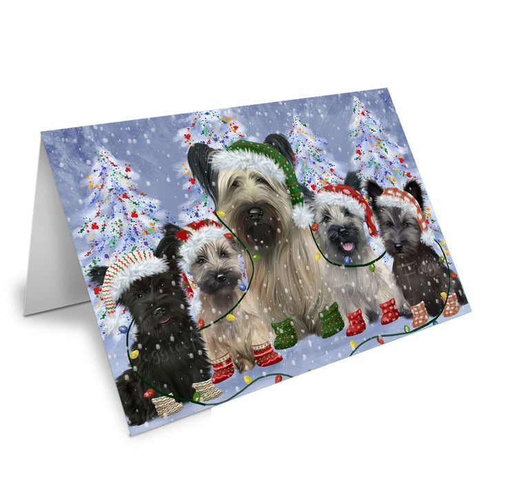 Christmas Lights and Skye Terrier Dogs Handmade Artwork Assorted Pets Greeting Cards and Note Cards with Envelopes for All Occasions and Holiday Seasons
