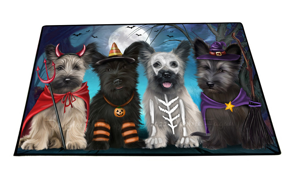 Happy Halloween Trick or Treat Skye Terrier Dogs Floor Mat- Anti-Slip Pet Door Mat Indoor Outdoor Front Rug Mats for Home Outside Entrance Pets Portrait Unique Rug Washable Premium Quality Mat
