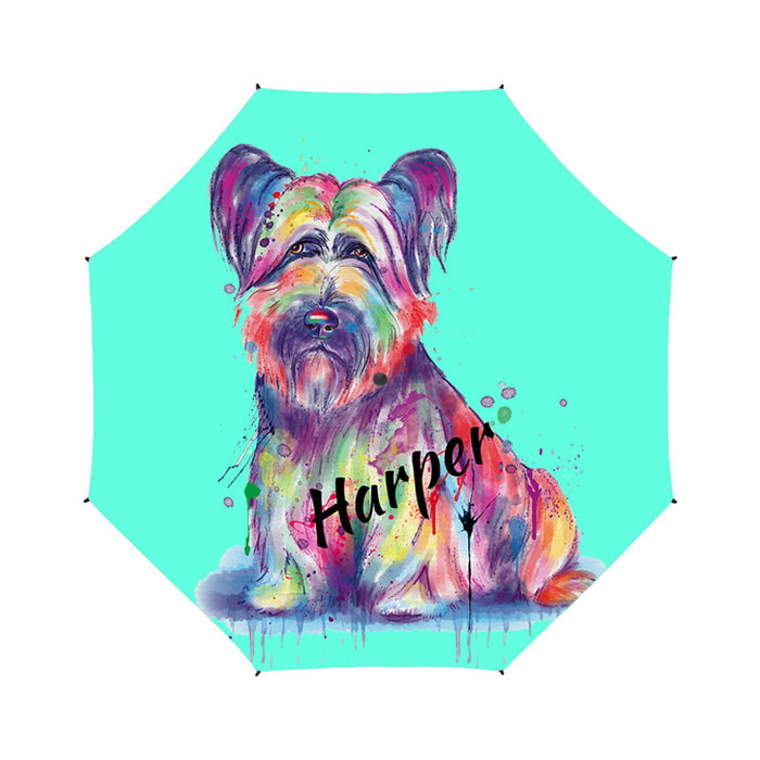 Custom Pet Name Personalized Watercolor Skye Terrier DogSemi-Automatic Foldable Umbrella