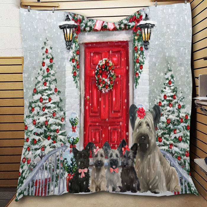 Christmas Holiday Welcome Skye Terrier Dogs  Quilt Bed Coverlet Bedspread - Pets Comforter Unique One-side Animal Printing - Soft Lightweight Durable Washable Polyester Quilt