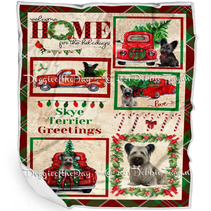 Welcome Home for Christmas Holidays Skye Terrier Dogs Blanket BLNKT72191