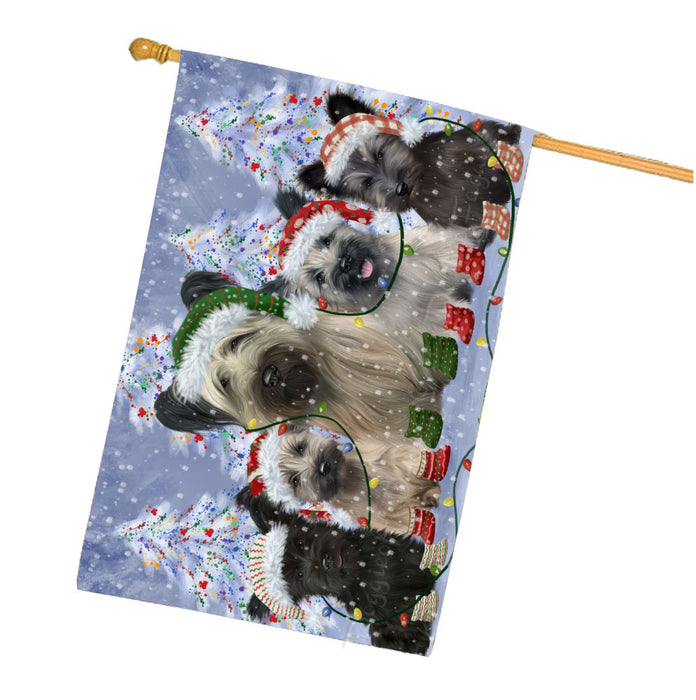 Christmas Lights and Skye Terrier Dogs House Flag Outdoor Decorative Double Sided Pet Portrait Weather Resistant Premium Quality Animal Printed Home Decorative Flags 100% Polyester