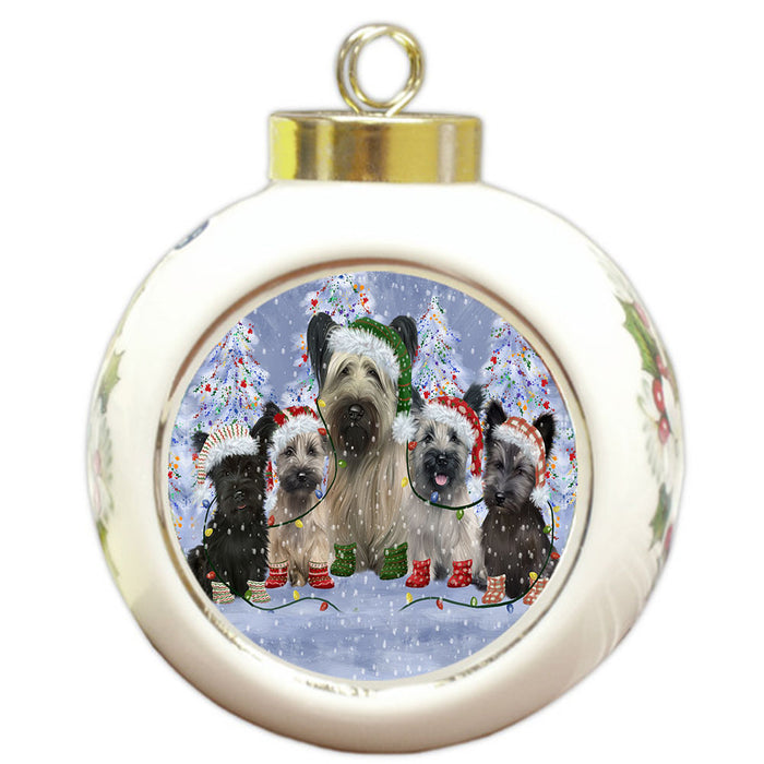 Christmas Lights and Skye Terrier Dogs Round Ball Christmas Ornament Pet Decorative Hanging Ornaments for Christmas X-mas Tree Decorations - 3" Round Ceramic Ornament