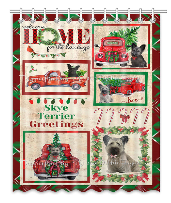 Welcome Home for Christmas Holidays Skye Terrier Dogs Shower Curtain Bathroom Accessories Decor Bath Tub Screens