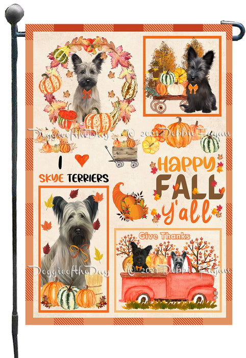 Happy Fall Y'all Pumpkin Skye Terrier Dogs Garden Flags- Outdoor Double Sided Garden Yard Porch Lawn Spring Decorative Vertical Home Flags 12 1/2"w x 18"h