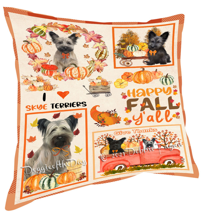 Happy Fall Y'all Pumpkin Skye Terrier Dogs Pillow with Top Quality High-Resolution Images - Ultra Soft Pet Pillows for Sleeping - Reversible & Comfort - Ideal Gift for Dog Lover - Cushion for Sofa Couch Bed - 100% Polyester
