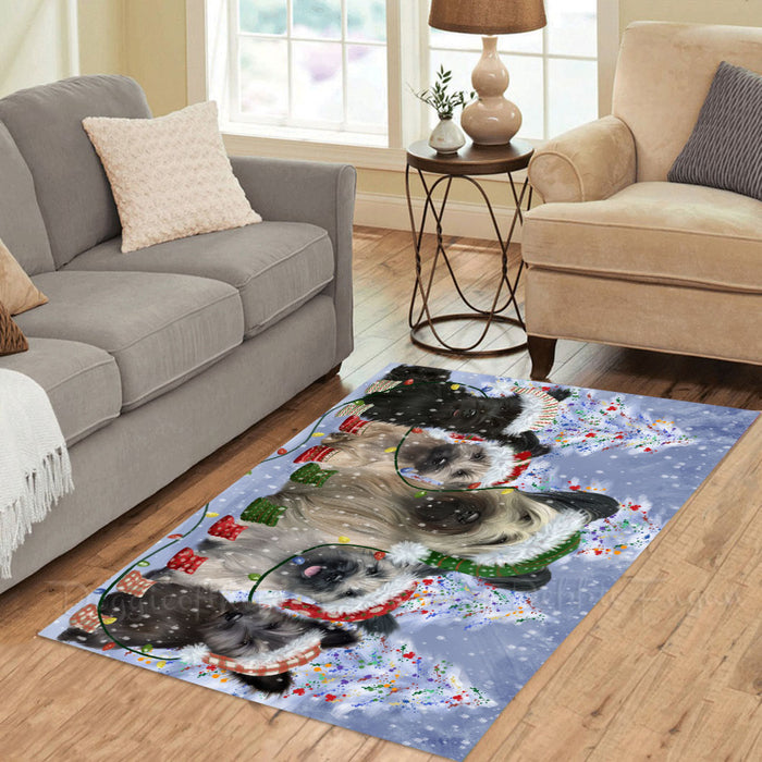 Christmas Lights and Skye Terrier Dogs Area Rug - Ultra Soft Cute Pet Printed Unique Style Floor Living Room Carpet Decorative Rug for Indoor Gift for Pet Lovers
