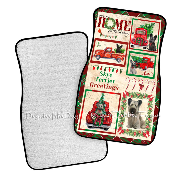 Welcome Home for Christmas Holidays Skye Terrier Dogs Polyester Anti-Slip Vehicle Carpet Car Floor Mats CFM48493