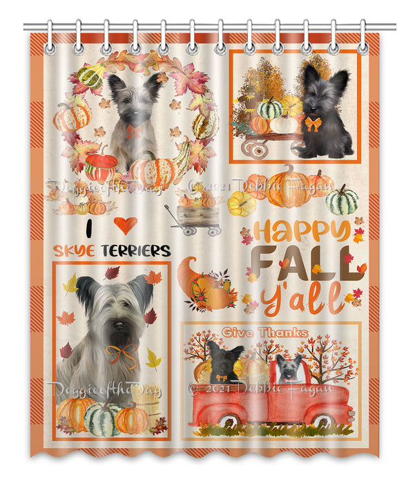 Happy Fall Y'all Pumpkin Skye Terrier Dogs Shower Curtain Bathroom Accessories Decor Bath Tub Screens