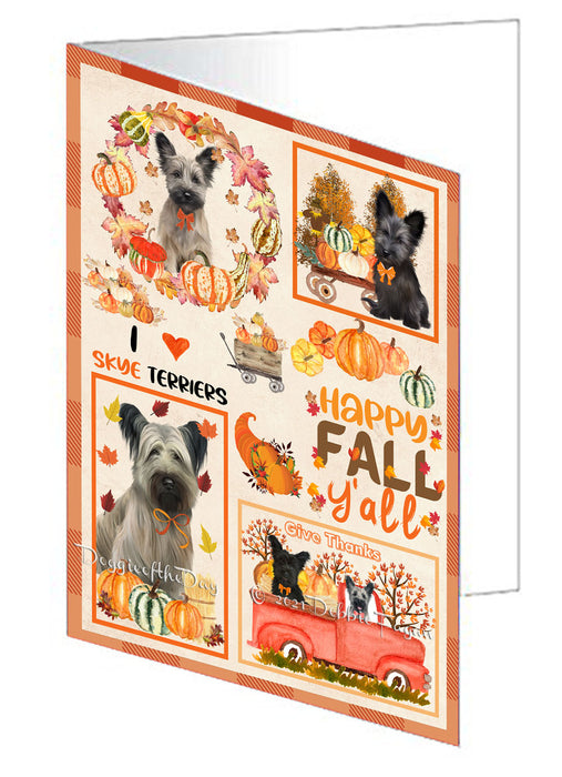 Happy Fall Y'all Pumpkin Skye Terrier Dogs Handmade Artwork Assorted Pets Greeting Cards and Note Cards with Envelopes for All Occasions and Holiday Seasons GCD77138