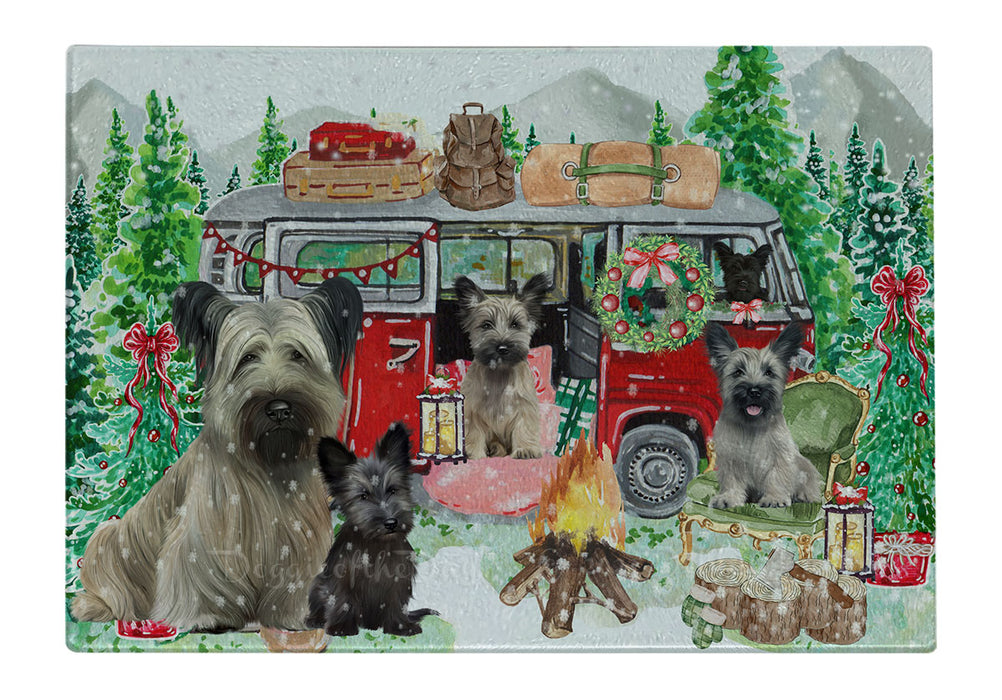 Christmas Time Camping with Skye Terrier Dogs Cutting Board - For Kitchen - Scratch & Stain Resistant - Designed To Stay In Place - Easy To Clean By Hand - Perfect for Chopping Meats, Vegetables