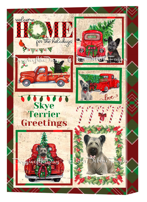 Welcome Home for Christmas Holidays Skye Terrier Dogs Canvas Wall Art Decor - Premium Quality Canvas Wall Art for Living Room Bedroom Home Office Decor Ready to Hang CVS149930