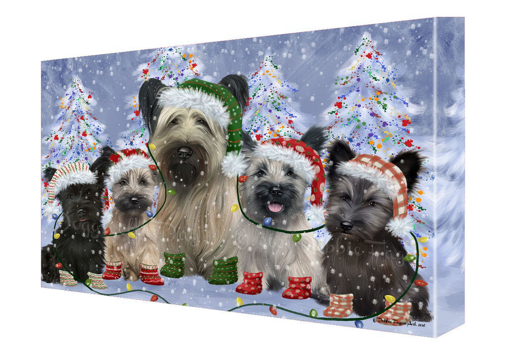 Christmas Lights and Skye Terrier Dogs Canvas Wall Art - Premium Quality Ready to Hang Room Decor Wall Art Canvas - Unique Animal Printed Digital Painting for Decoration