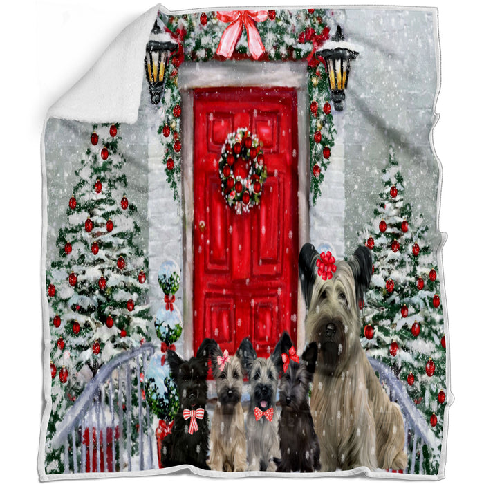 Christmas Holiday Welcome Skye Terrier Dogs Blanket - Lightweight Soft Cozy and Durable Bed Blanket - Animal Theme Fuzzy Blanket for Sofa Couch