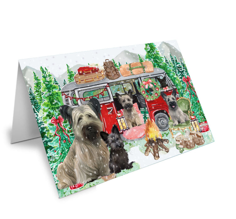 Christmas Time Camping with Skye Terrier Dogs Handmade Artwork Assorted Pets Greeting Cards and Note Cards with Envelopes for All Occasions and Holiday Seasons