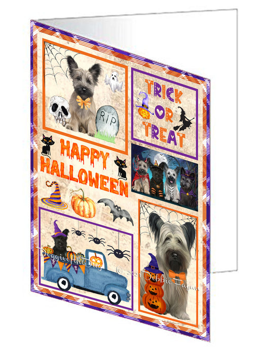 Happy Halloween Trick or Treat Skye Terrier Dogs Handmade Artwork Assorted Pets Greeting Cards and Note Cards with Envelopes for All Occasions and Holiday Seasons GCD76628