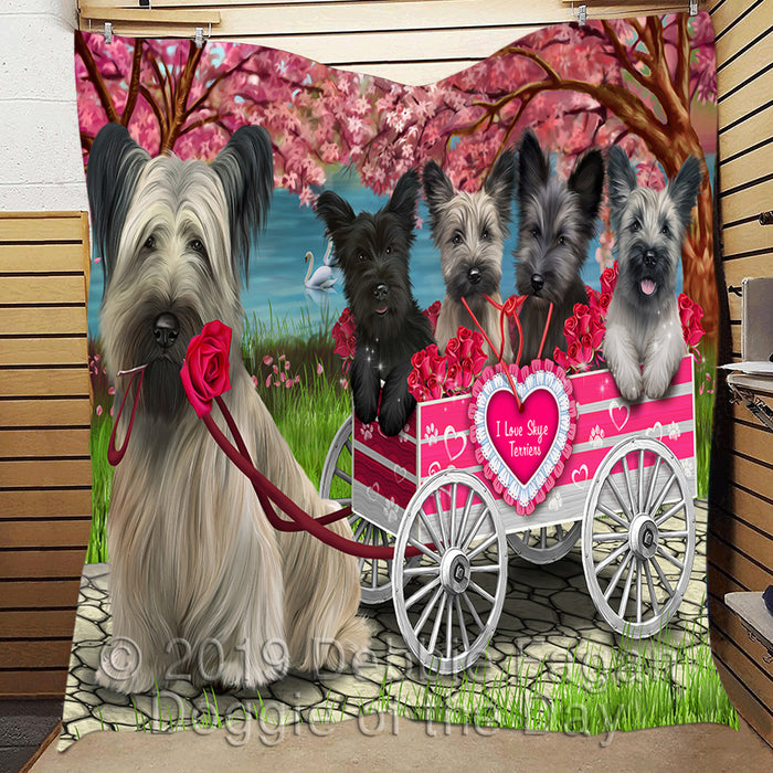 I Love Skye Terrier Dogs in a Cart Quilt