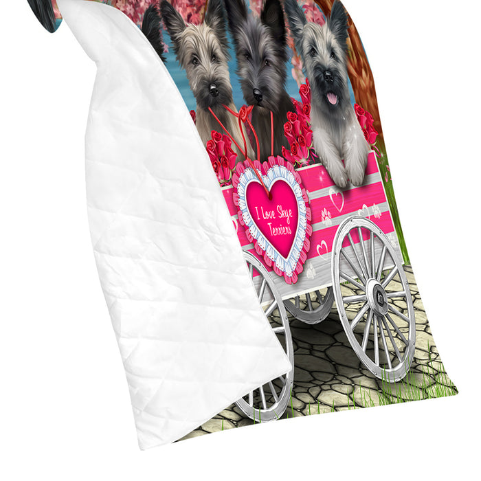 I Love Skye Terrier Dogs in a Cart Quilt