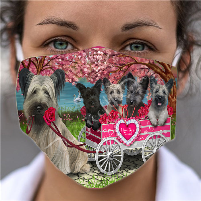 I Love Skye Terrier Dogs in a Cart Face Mask FM48187
