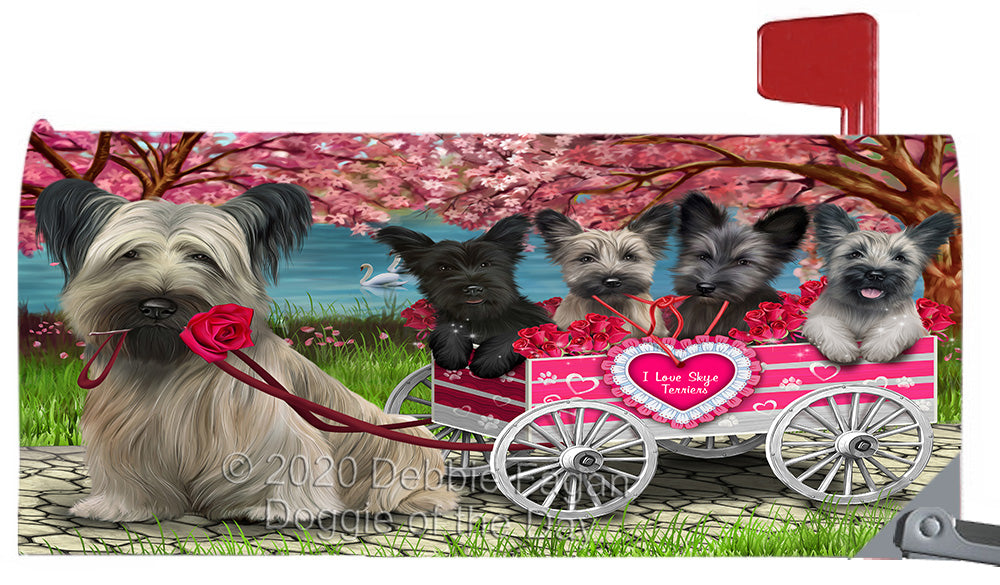 I Love Skye Terrier Dogs in a Cart Magnetic Mailbox Cover Both Sides Pet Theme Printed Decorative Letter Box Wrap Case Postbox Thick Magnetic Vinyl Material