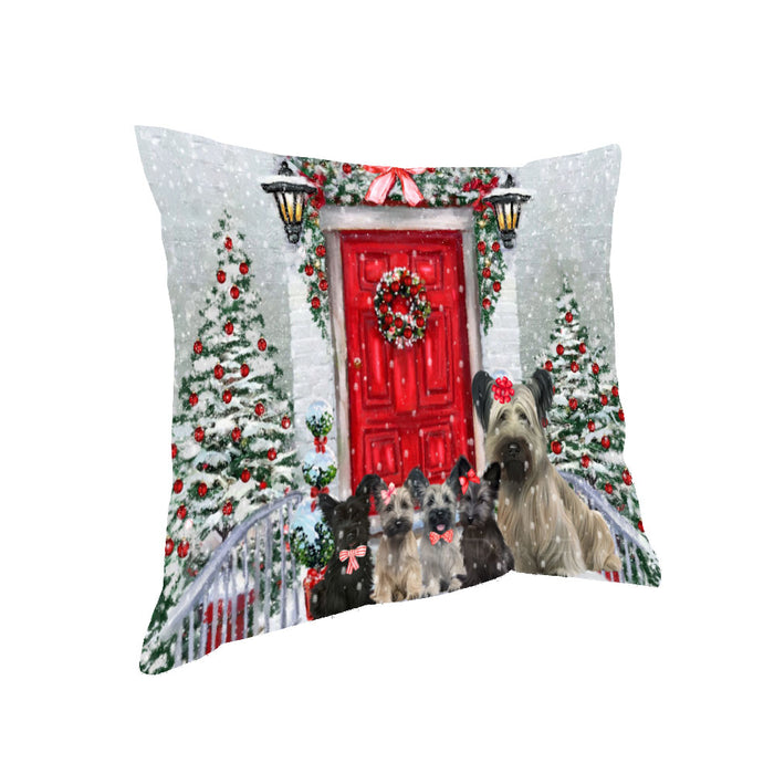 Christmas Holiday Welcome Skye Terrier Dogs Pillow with Top Quality High-Resolution Images - Ultra Soft Pet Pillows for Sleeping - Reversible & Comfort - Ideal Gift for Dog Lover - Cushion for Sofa Couch Bed - 100% Polyester