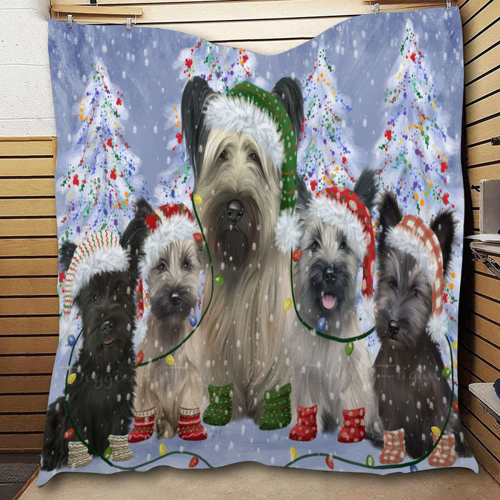 Christmas Lights and Skye Terrier Dogs  Quilt Bed Coverlet Bedspread - Pets Comforter Unique One-side Animal Printing - Soft Lightweight Durable Washable Polyester Quilt