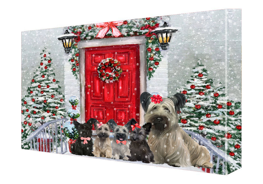 Christmas Holiday Welcome Skye Terrier Dogs Canvas Wall Art - Premium Quality Ready to Hang Room Decor Wall Art Canvas - Unique Animal Printed Digital Painting for Decoration