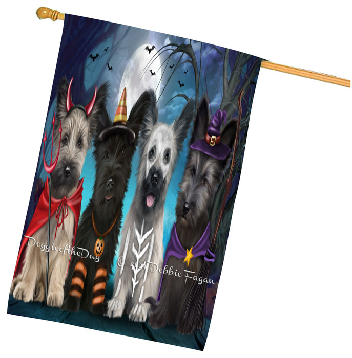 Halloween Trick or Treat Skye Terrier Dogs House Flag Outdoor Decorative Double Sided Pet Portrait Weather Resistant Premium Quality Animal Printed Home Decorative Flags 100% Polyester