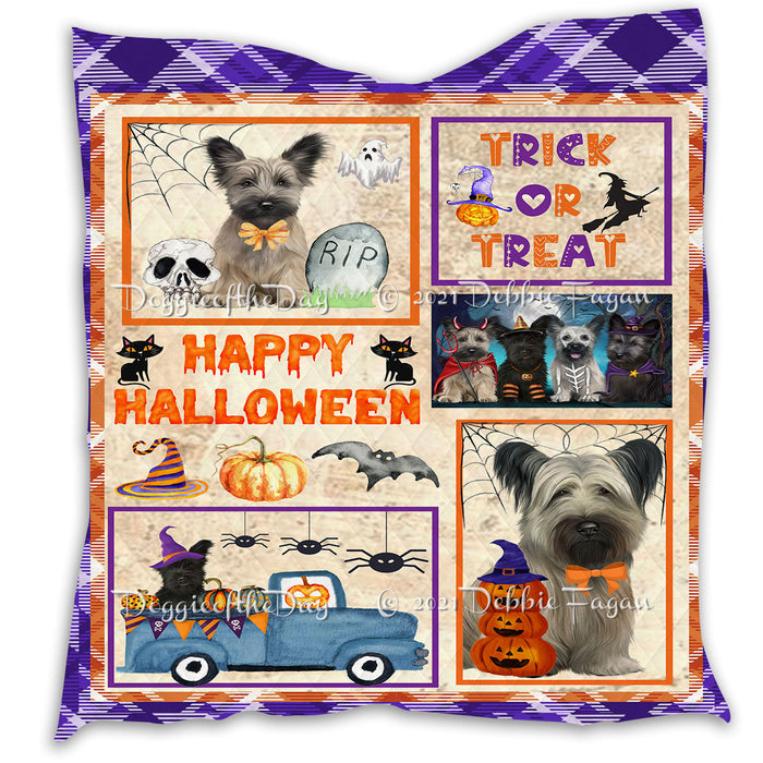 Happy Halloween Trick or Treat Pumpkin Skye Terrier Dogs Lightweight Soft Bedspread Coverlet Bedding Quilt QUILT61116