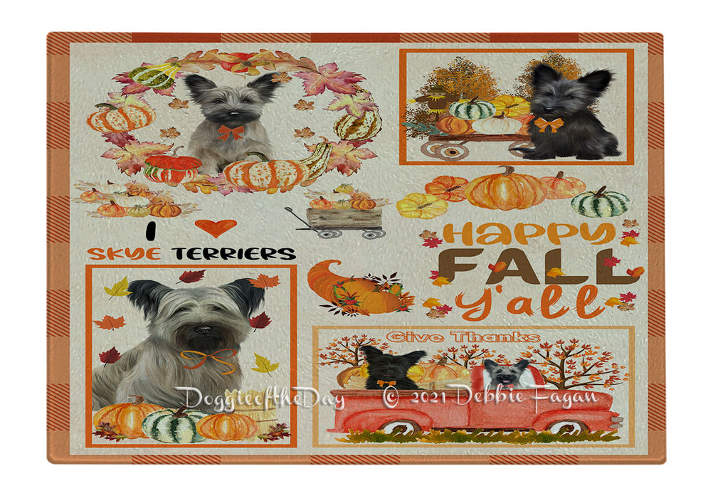 Happy Fall Y'all Pumpkin Skye Terrier Dogs Cutting Board - Easy Grip Non-Slip Dishwasher Safe Chopping Board Vegetables C80014