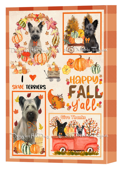 Happy Fall Y'all Pumpkin Skye Terrier Dogs Canvas Wall Art - Premium Quality Ready to Hang Room Decor Wall Art Canvas - Unique Animal Printed Digital Painting for Decoration