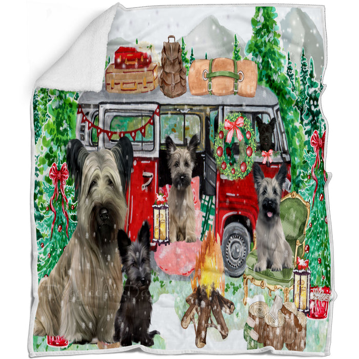 Christmas Time Camping with Skye Terrier Dogs Blanket - Lightweight Soft Cozy and Durable Bed Blanket - Animal Theme Fuzzy Blanket for Sofa Couch