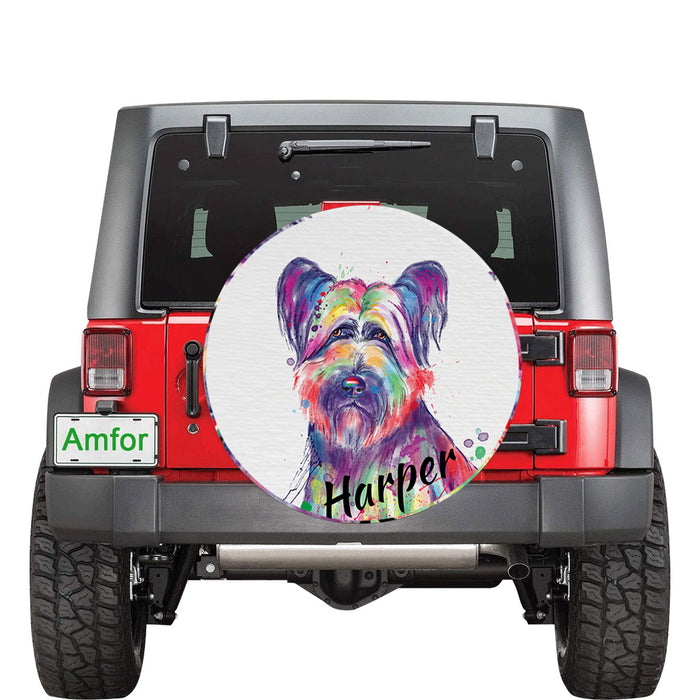 Custom Pet Name Personalized Watercolor Skye Terrier Dog Car Tire Cover